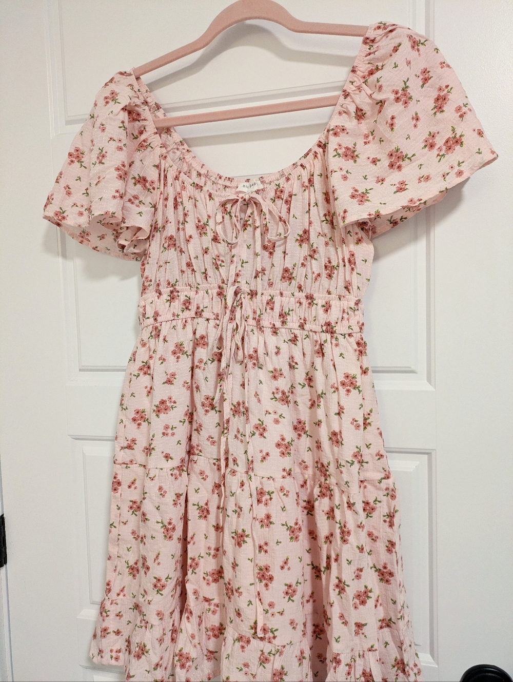 Floral Pink Ruffle Sleeve Dress - Picture 3 of 5